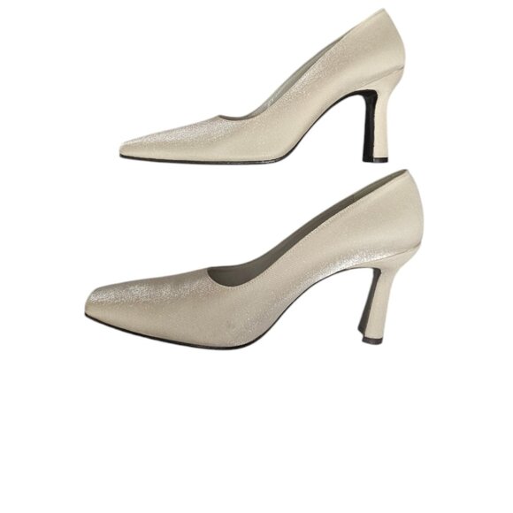 Stuart Weitzman Shimmer Champagne Womens 3" Heels -Size 8C Satin High Heels - Picture 9 of 14